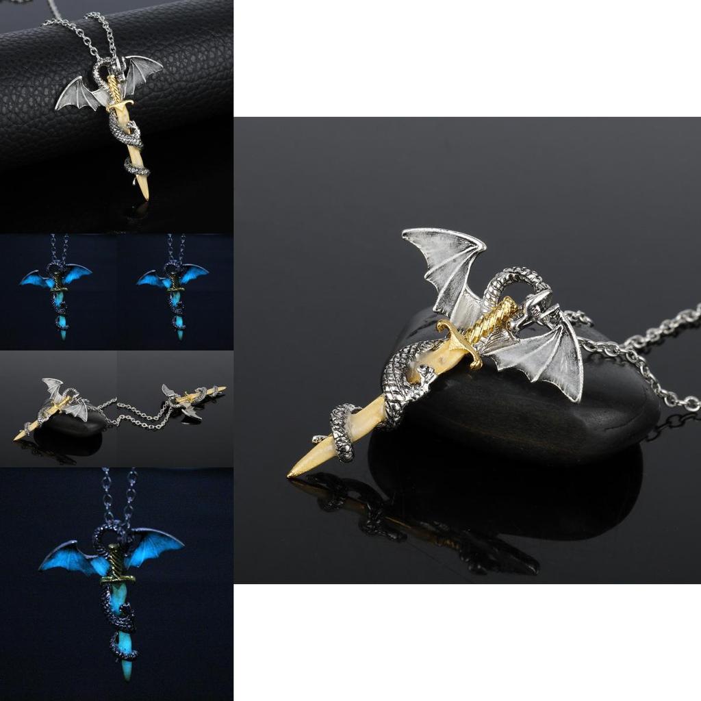 Luminous Winged Dragon Necklace With Alloy Pendant For Men And Women