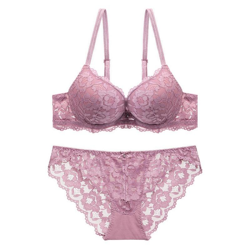French Sexy Lace Bra Set,Push‑Up Bra Set for Small Bust,Gather Side Fat Lingerie Set