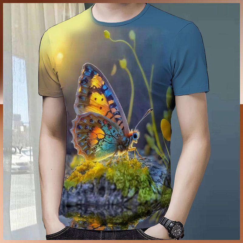 Men's Short Sleeved T-shirt Summer Hot Item Insect Butterfly Series High-end Digital 3D Printed Pattern 3D Three-dimensional Top