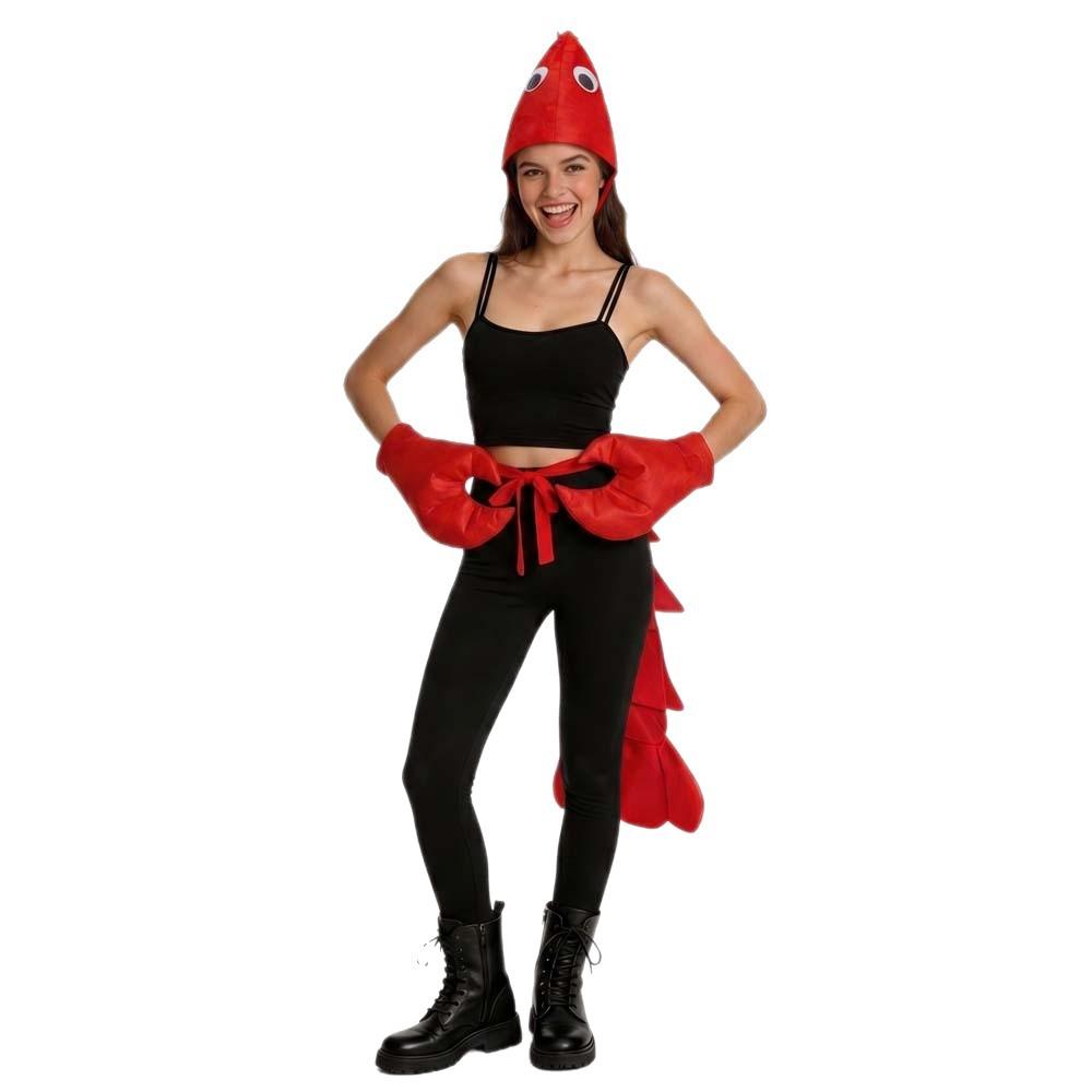 Crayfish Cosplay Costume Creative Cartoon-style Red Headpiece Glove Pliers And Tail Cute Outfit Fun Hat Halloween Party Props