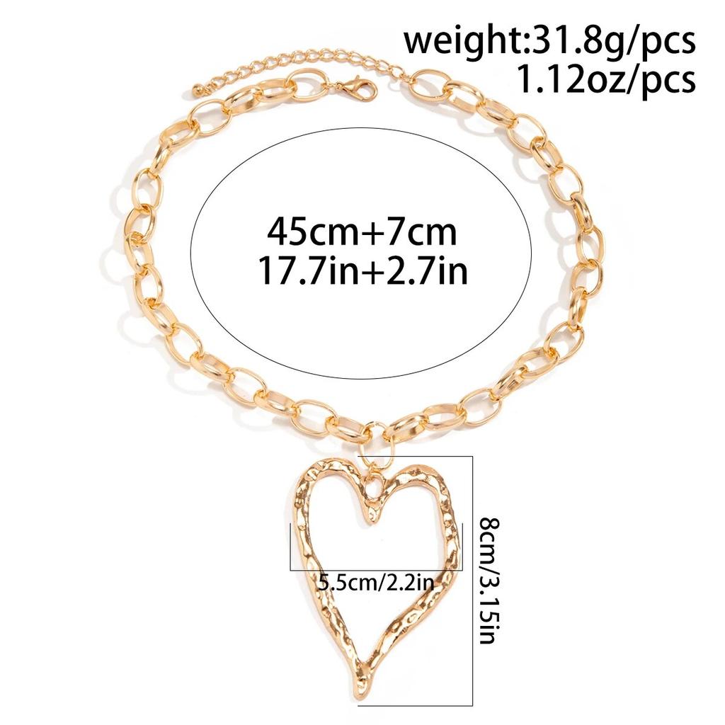 Hip Hop Punk Gold Color Love Heart Pendant Necklace for Women Exaggerated Hollow Out Thick Chain Chokers Y2K Jewelry Accessories
