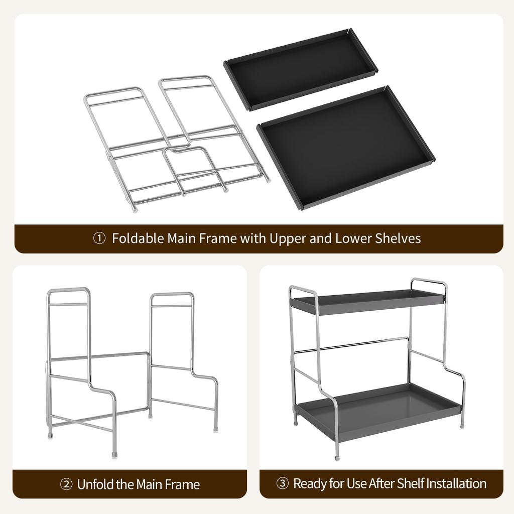 33 x 22 x 32cm Cosmetic Storage Rack Makeup Shelf for Washstand/Countertop Removable Tray Foldable Design