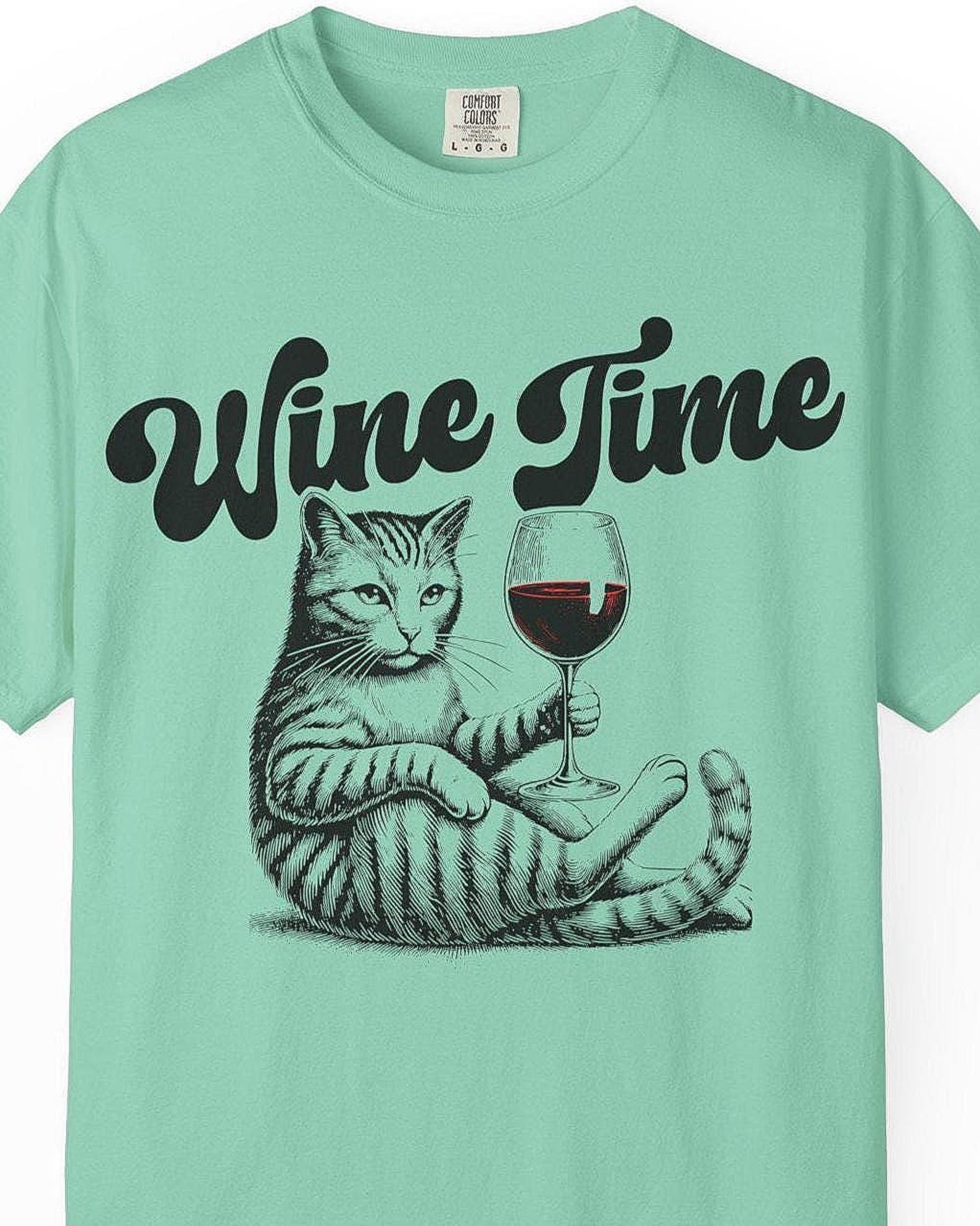 Cat with Wine Glass T-Shirt: Funny Vintage Graphic Tee L