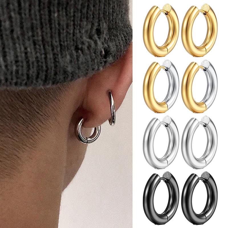 Orecchino a Cerchio in Acciaio Inossidabile per Uomo Donna Semplice Hip Hop Rock Colore Oro Piercing Punk Chic Gioielli Coreani Orecchini Chunky