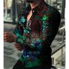 Men Plus Size Floral Print Long Sleeve Turn Down Collar Casual Shirt