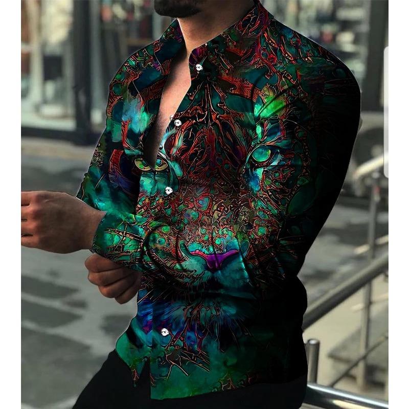 Men Plus Size Floral Print Long Sleeve Turn Down Collar Casual Shirt