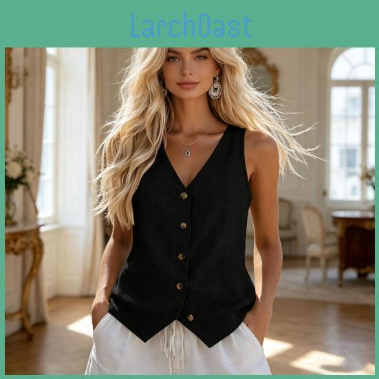 Tops Linen Vest For Women Vneck Sleeveless Button Down Tank Tops Vintage Style Wrinkleresistant Casual Tops For Office Party Wear