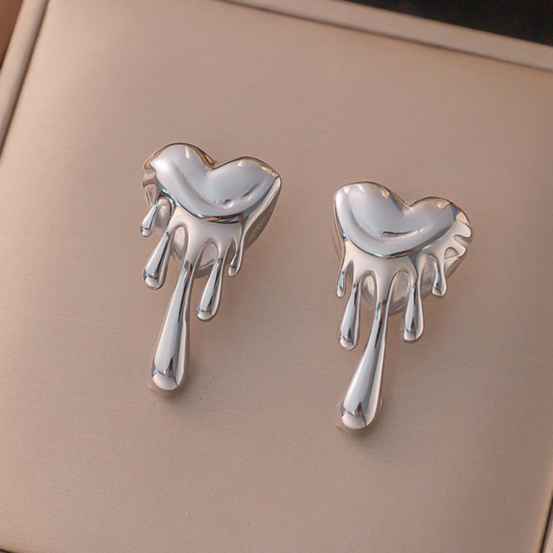 

Stainless Steel Heart Shape Melted Stud Earrings for Women 18K Gold Plated Waterproof Metal Earrings Trendy Jewelry Party Gifts