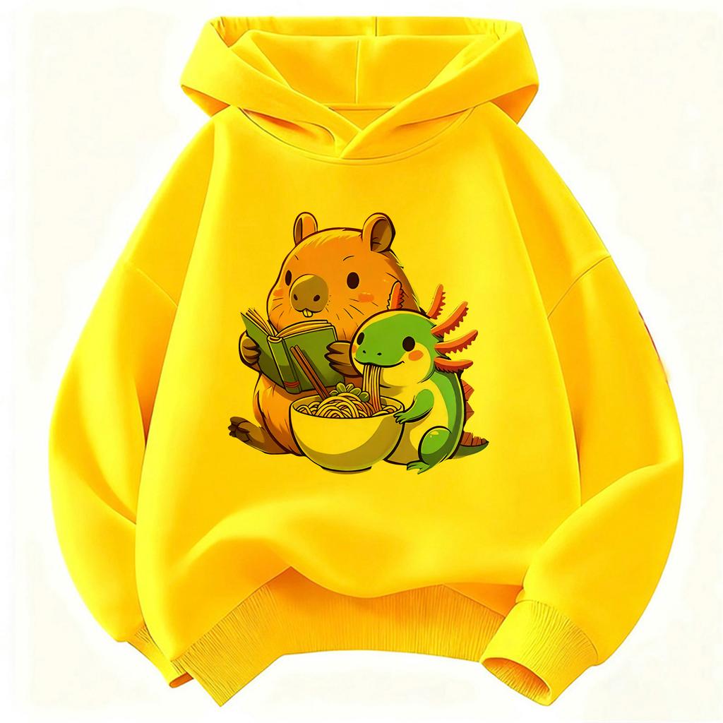Capybara Eat Ramen Children's Hoodie Sweatshirt Cute Harajuku Hoody for Boys Girls Spring Casual Hoodies