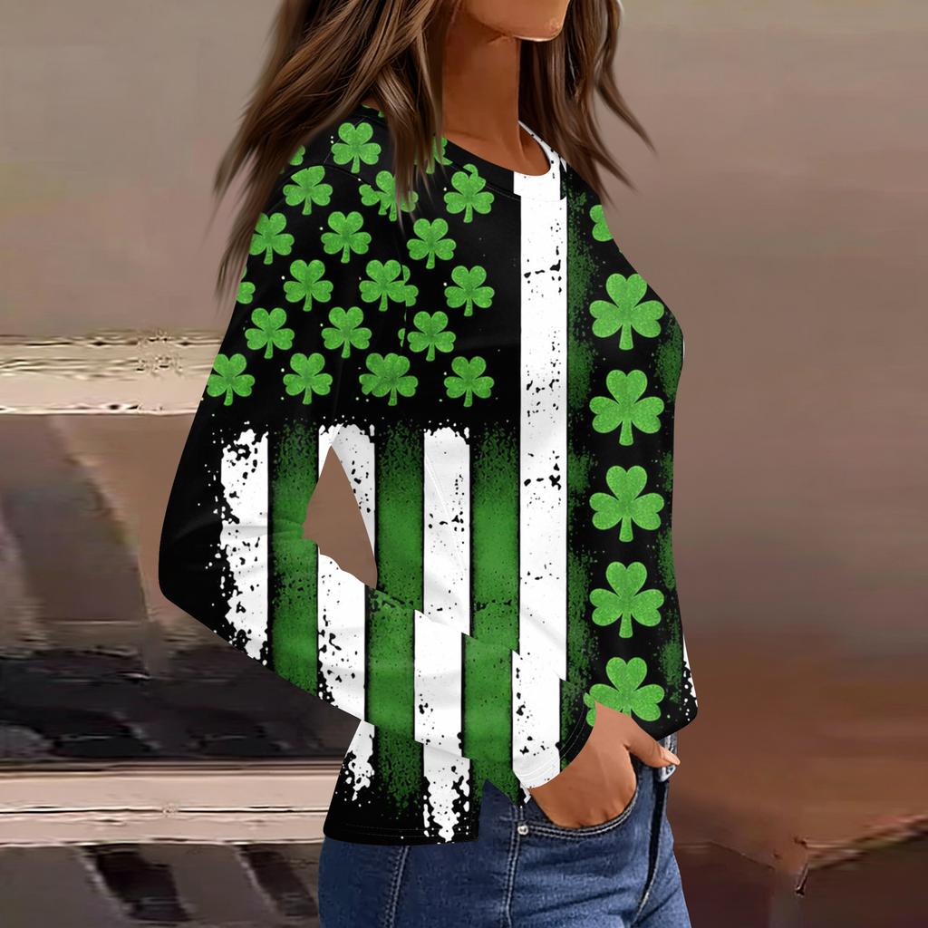 Damenmode Lässig Schlitz Saum Rundhals Langarm Lose Bedrucktes T-Shirt Damen Top