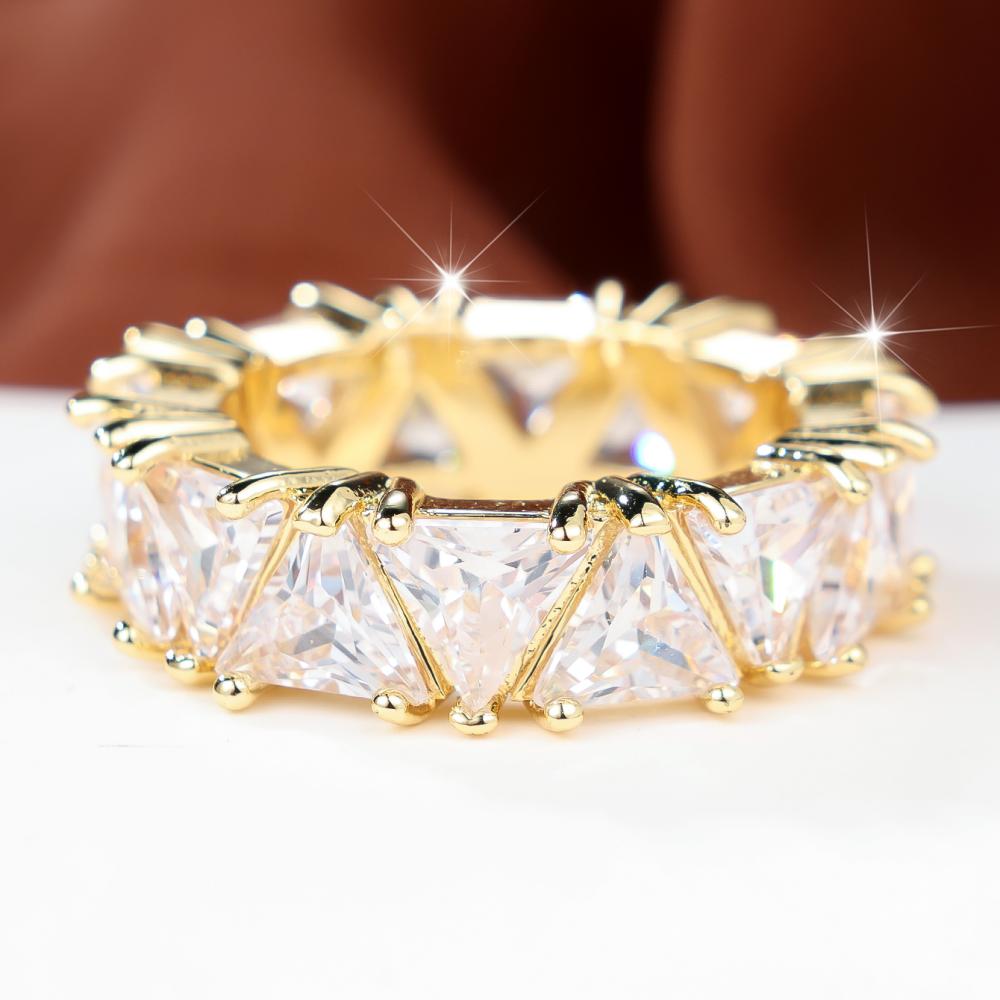 Luxury Gold Color Ring for Women Rectangle Cut Zircon Wedding Banquet Anniversary Fashion Jewelry Gift