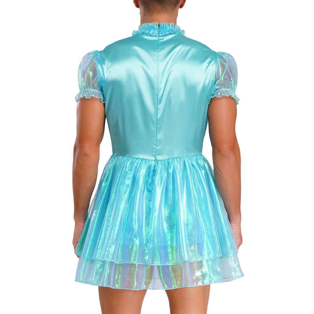 Herre Sissy Maid Kjole Kapper Kant Puffermer Sløyfedetalj Glitrende Puffete Kjole Låsbar Crossdressing Kostyme