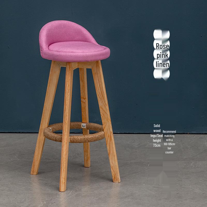 Nordic Solid Wood Swivel Bar Stool - Modern Minimalist Design for Home Bars