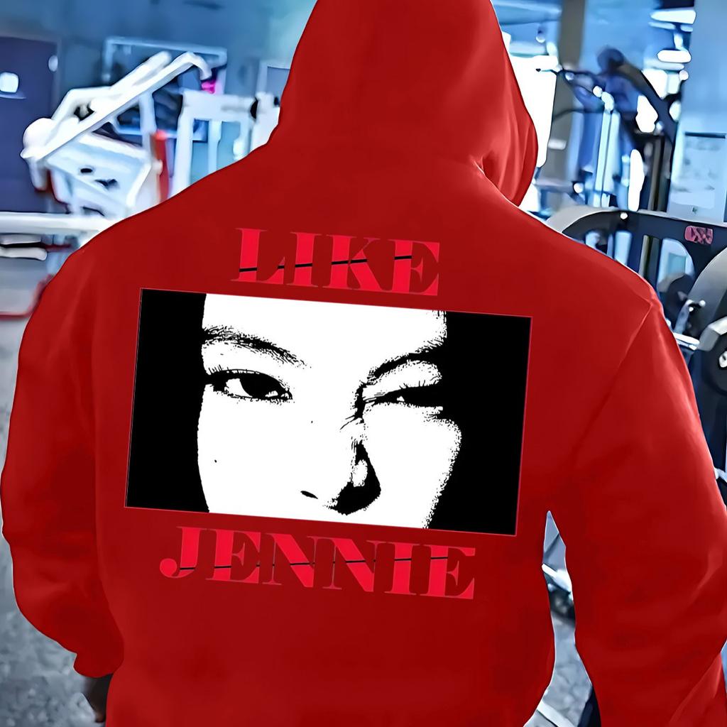 Unisex Hoodie with JENNIE Back Print, Long Sleeve Sweatshirt, Casual Print Clothing, Machine Washable, Unisex Lightweight Solid Color Hoodie