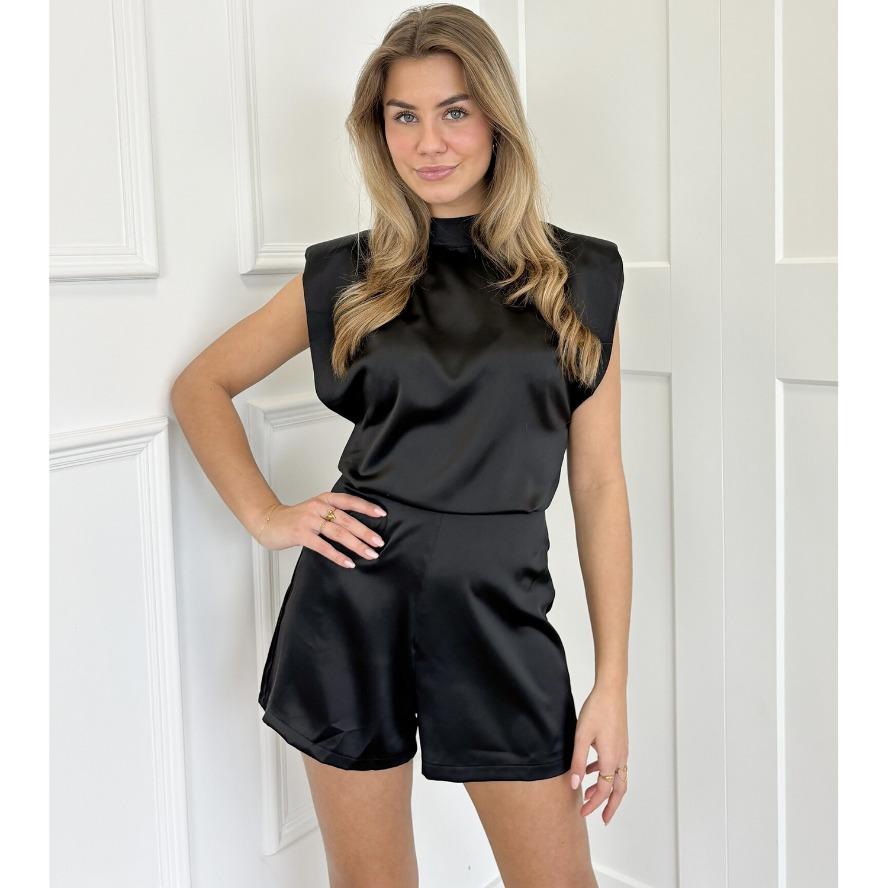 

YYFS Женская мода повседневная летняя весна однотонная без рукавов с принтом О-образным вырезом и высокой талией брюки комбинезоны и комбинезоны S чёрный