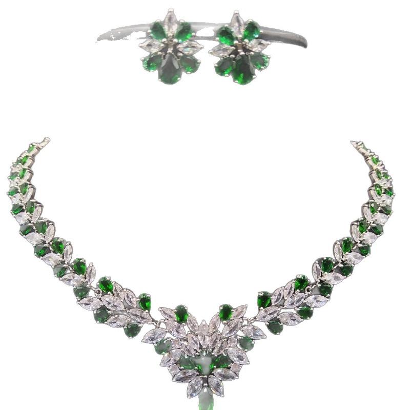 Zestaw Naszyjnik Kolczyki Cyrkon Ślubne Przyjęcie Weselne Suknia Ślubna Biżuteria Wysokiej Klasy Kwiaty