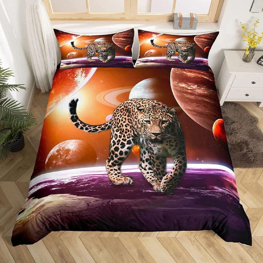 Leopard Duvet Cover Set King Red Rose African Safari Animals Quilt Cover Microfiber Rose Floral Cheetah Jungle Print Bedding Set