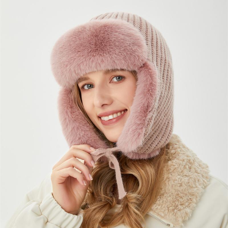 Cappello Lei Feng Inverno da Donna per Equitazione All'Aperto Cappello Caldo Antivento Freddo Cappello con Paraorecchie in Pelliccia di Coniglio
