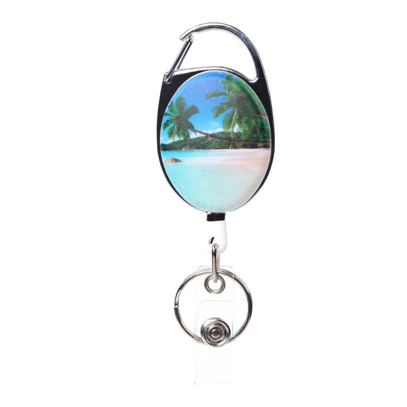 1pc Zinc Alloy Oval Matte Retractable Pull Badge Reel Heavy Duty ID Card Reel Key Ring Outdoor Keychain Clip