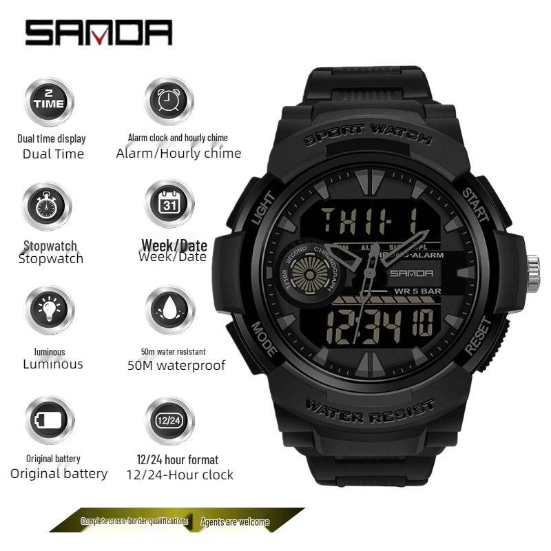 Sanda Men s Waterproof Military-Style Sports Digital Watch - Luminous and Trendy for Students