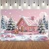 Christmas Pink Tone Gingerbread House Backdrop Xmas Tree Snow Gifts New Year Decor Girls Birthday Party Photography Background16