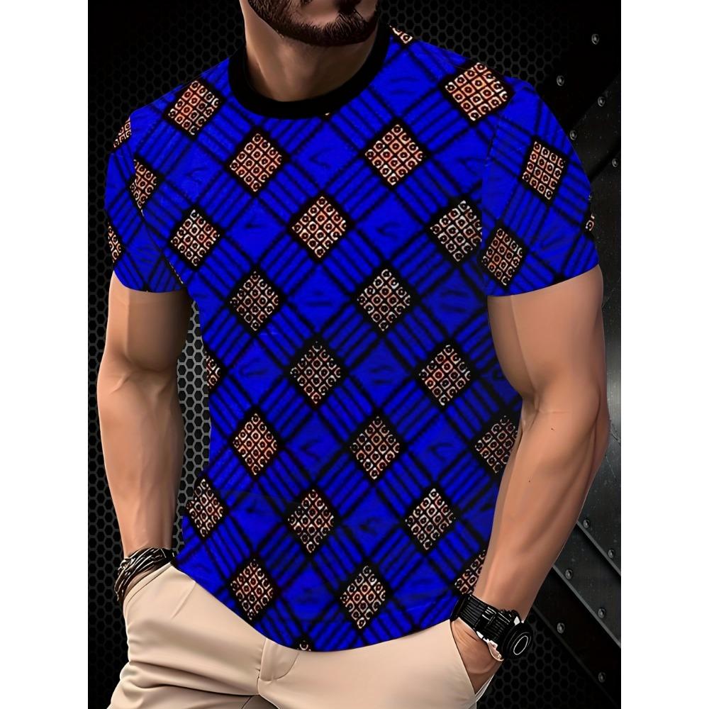 Men s 3D printed simple T-shirt with geometric pattern top 2XS
