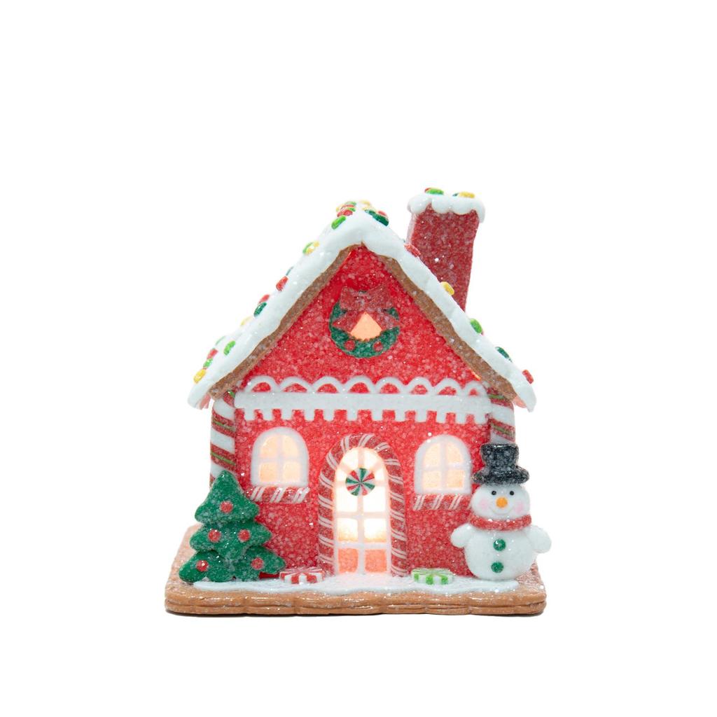 Red Gingerbread House Tabletop Ornaments, Santa & Snowman Christmas Decor (2Pcs Per Set)