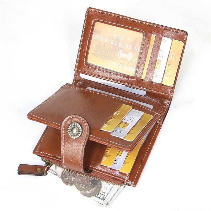 Women Short Hollow-Out Wallet Vintage PU Leather Multi Card Holder Zipper Coin Purse Small Lady 3 Fold Clutch Wallet