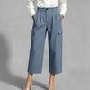 Women's Color Casual Trousers with Cotton Pockets and Button Front Dress Pants