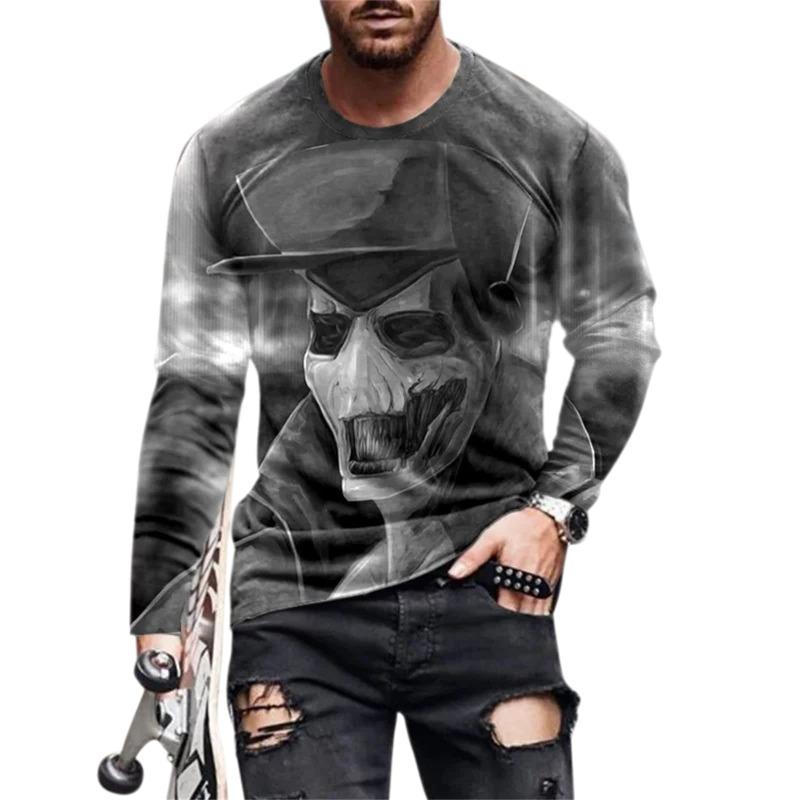 

Sports Men s Long-sleeved T-shirt Men s Casual Light Street Hip-hop T-shirt 3d Skull Retro Print Casual Street Wear S