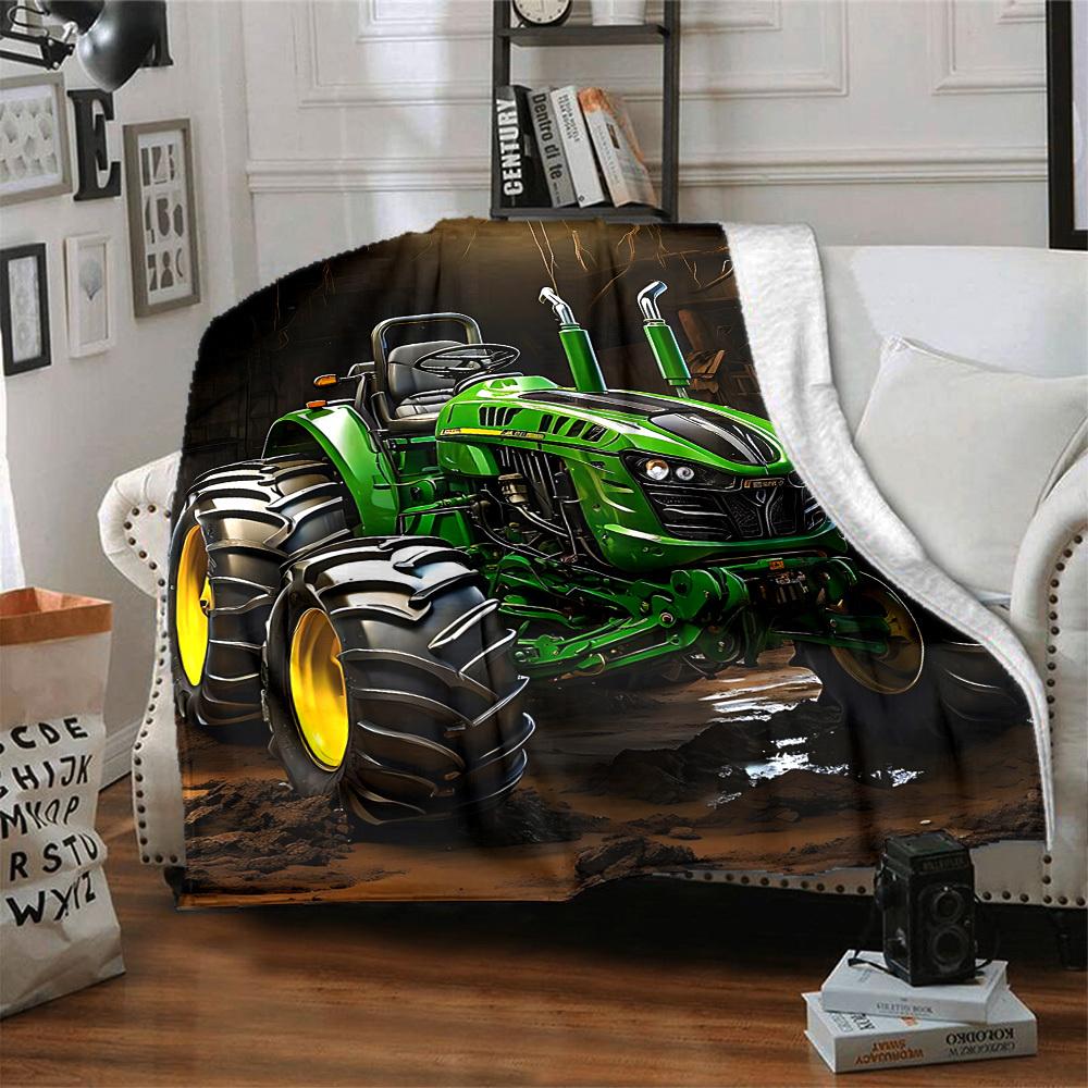 1pc Tractor Blanket Lightweight Flannel Blanket Throw Blanket For Sofa, Bed, Travel, Camping, Livingroom, Office, Couch