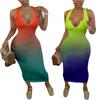 Sexy Gradient V-neck Bodycon Midi Dress - Elegant European & American Style Women's Clothing