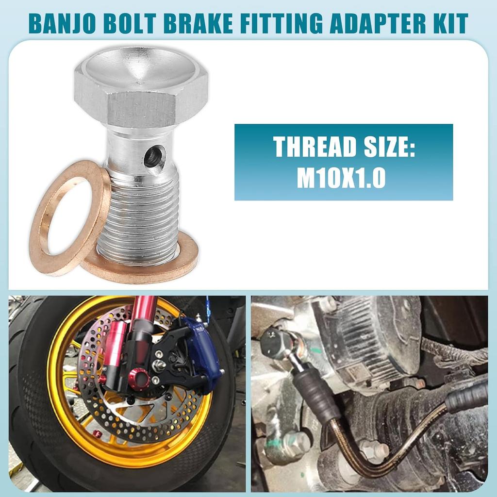 Banjo Bolt Brake Fitting Adapter Kit M10x1.0 Brake Line Thread Single Banjo Bolt with 4 Copper Washers