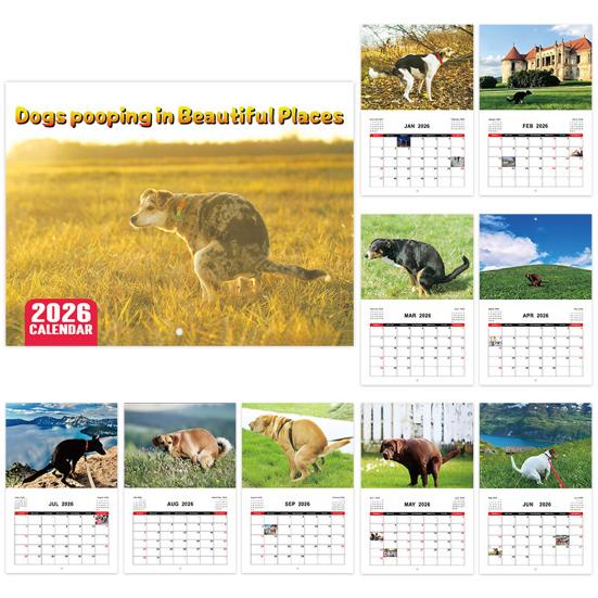 2026 Wall Calendar Dog Pooping/Angry Cat Calendar January 2026 - December 2026