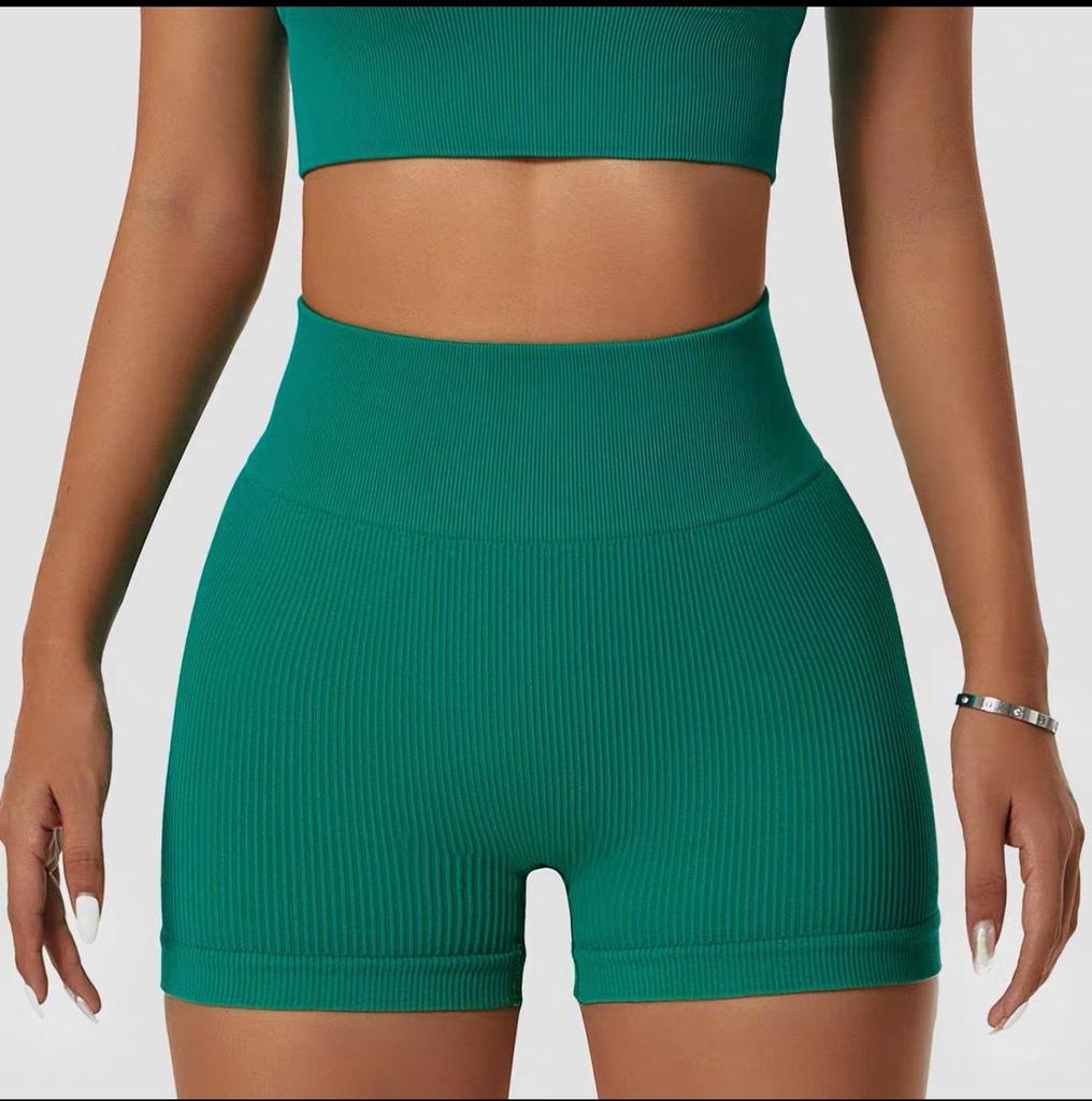 High-Waisted Seamless Ribbed Yoga Shorts for Fitness and Running