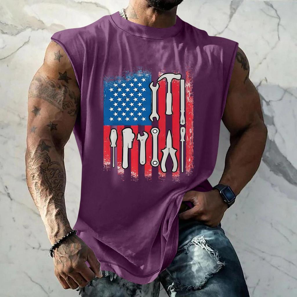 Men's Loose Fit Sleeveless Tank Top Casual Sportswear Muscle Shirt with Tool Print Graphic for Labor Day Outdoor Activities