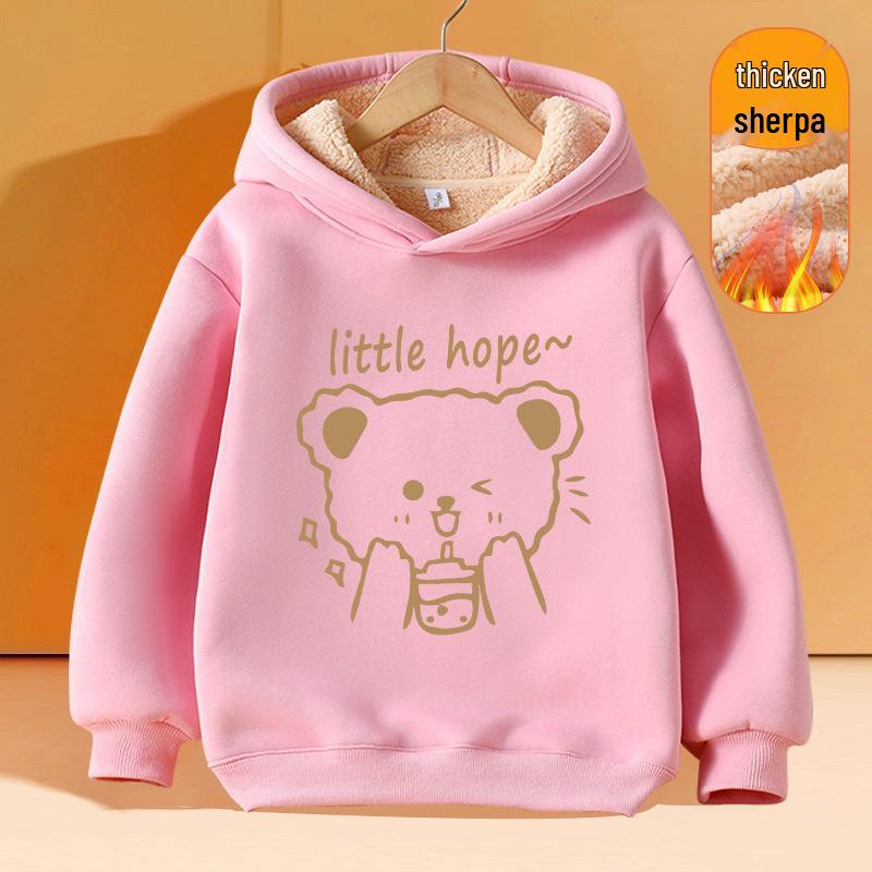 Girls' Plus Velvet Lambswool Hooded Sweatshirt - Warm, Thickened Pullover for Spring 2026 Trend
