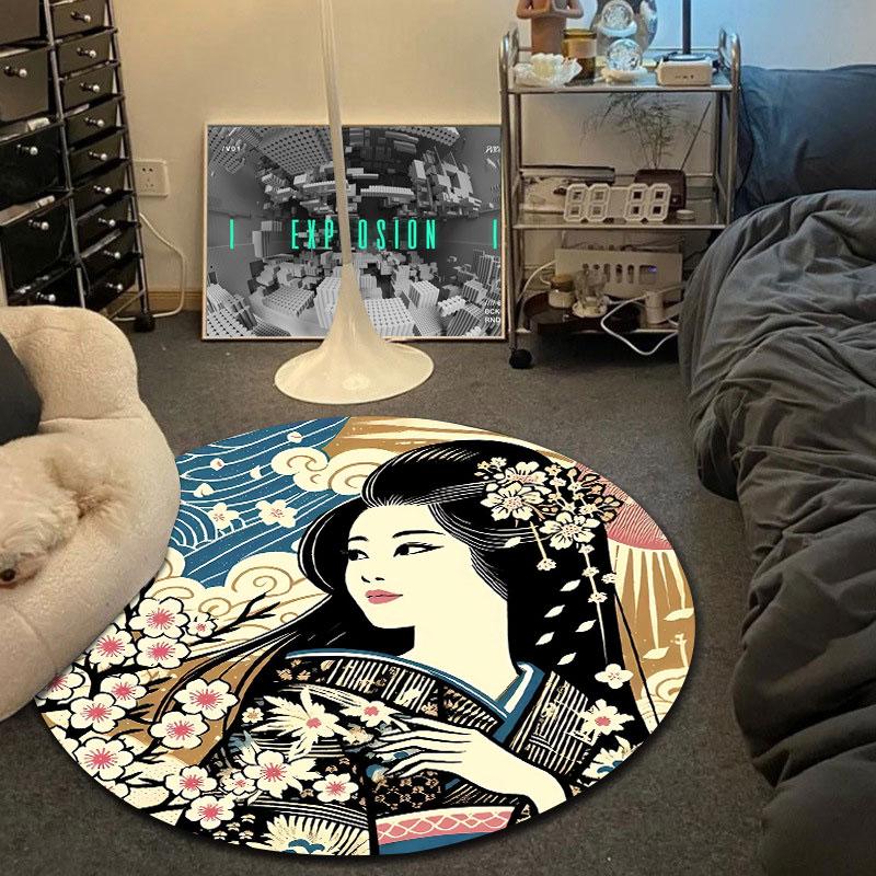Minimalist Round Pop Art Multicolor Accent Rug, Non-Slip Floor Mat for Dining Room