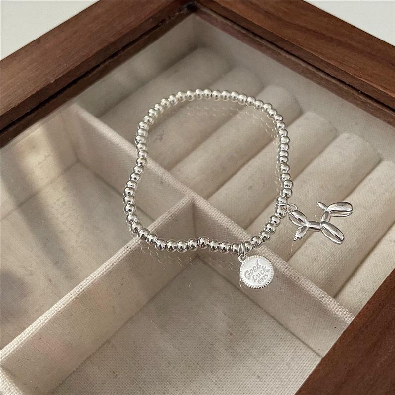 

Браслет из стерлингового серебра S925 в корейском стиле с бусинами в виде собаки из воздушных шаров - Ручная работа, Эластичный, Модный, Симпатичные украшения 925 Sterling Silver