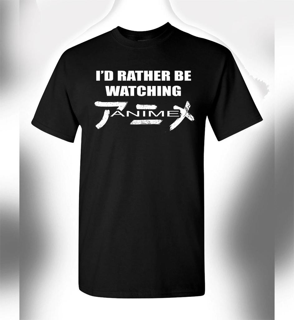 I'd Rather Be Watching Anime 100% Cotton T-shirt Mens Tees Top Funny Anime Manga Japanese Tee Shirt Japan
