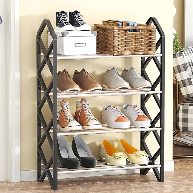 Простая бытовая 4-х уровневая компактная X-образная полка для обуви многофункциональная сборная обувная тумба пыленепроницаемая полка для хранения обуви чёрный 9898₽