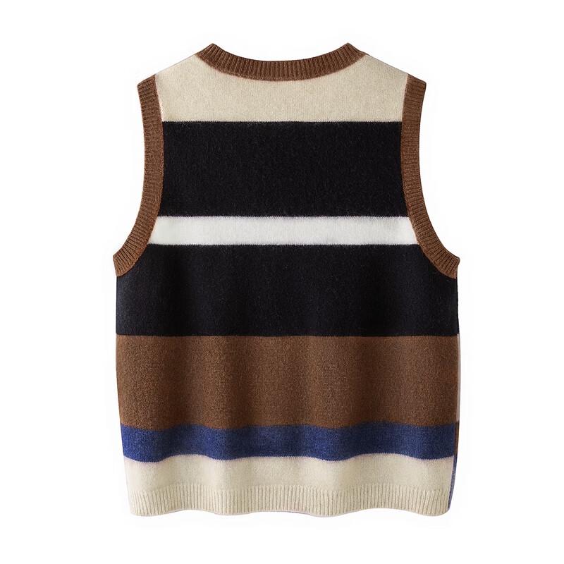Women's Striped Single-Breasted Round Neck Vest