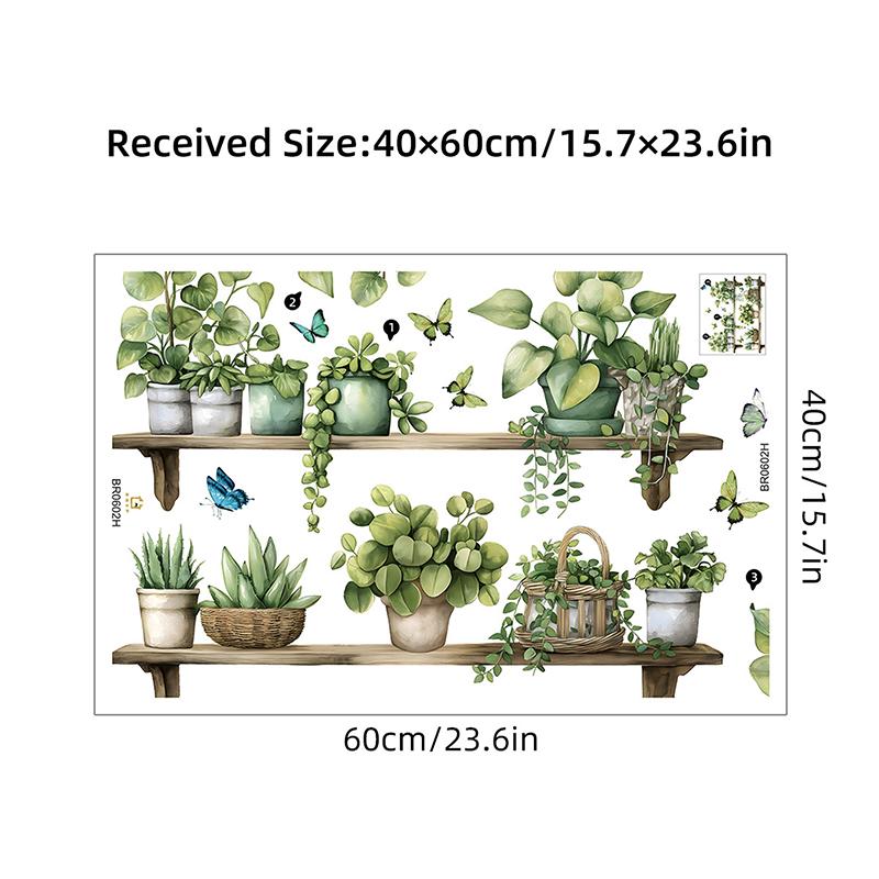 Watercolor Potted Plant Butterflies Wall Stickers For Living Room Decoration Wall Decals Bedroom Home Decor Background