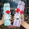 1PC Two Red Rose Flowers 750ml Color Plastic Sports Water Bottle Leakproof Flip Straw Lid Suitable for Sports Office Home Use