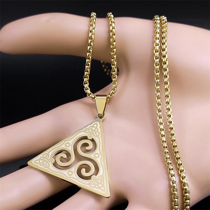 Celtic Triskele Triskelion Necklace for Women/Men Stainless Steel Gold Color Triquetra Witch Trinity Knot Jewelry bruja N8060S02