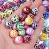 10pcs/lot Colour Printed Striped Beads Acrylic Beads Round Spacer Beads For Jewelry Making DIY Bracelets Necklace Accessories