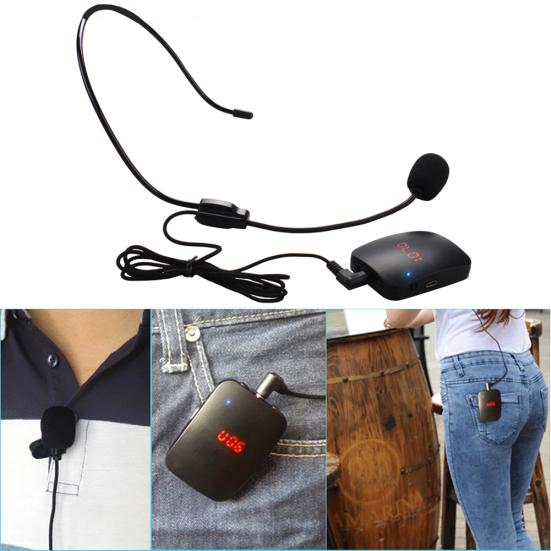 Wireless Microphone FM Headset Collar Tour Radio Transmitter Guide Clip-On MIC