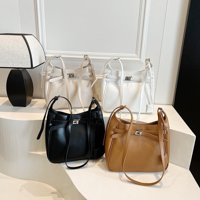 Solid Color Pu Bag Women Lock Closure Inner Zipper Pocket Daily Travel Bags