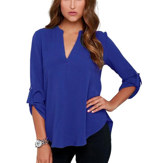 

Низкий вырез Большой размер Цвет Коммутация Со складками Свободные Однотонные Рукава три четверти V-образный вырез Большой размер Средняя длина 2XL королевский синий