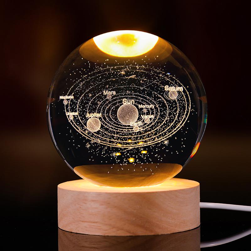 3D Starry Sky Crystal Ball Night Light with Solid Wood Base - Luminous Desktop Ornament & Birthday Gift